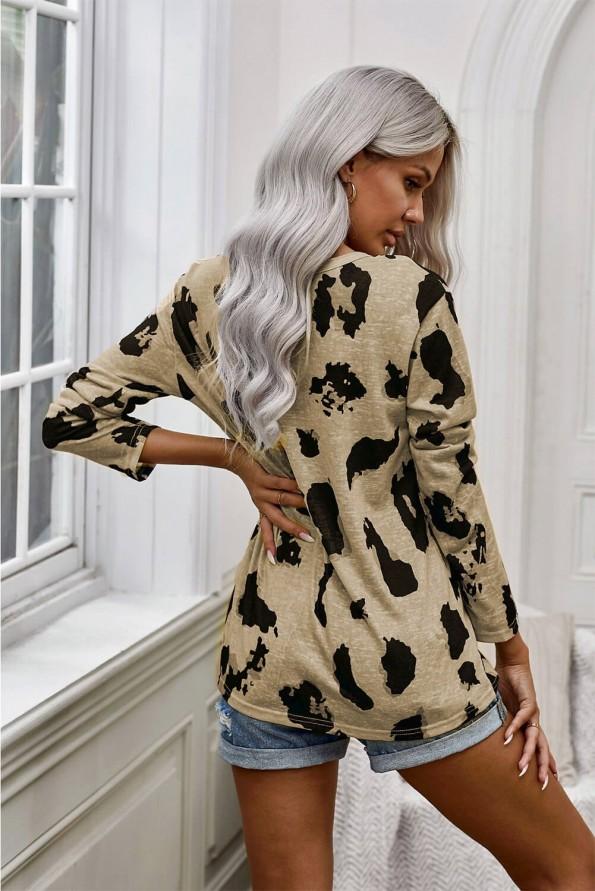 Bluza Brooklyn z dolgimi rokavi in leopardjim potiskom