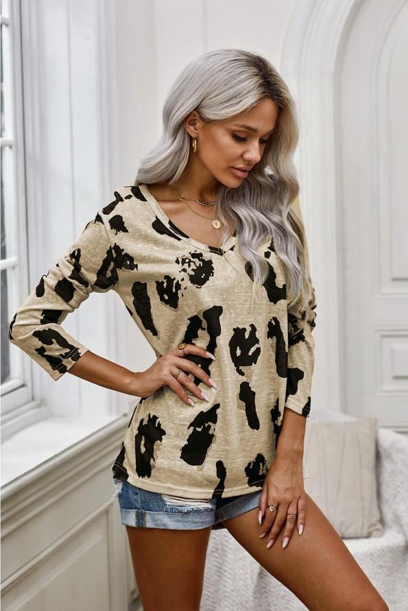 Bluza Brooklyn z dolgimi rokavi in leopardjim potiskom
