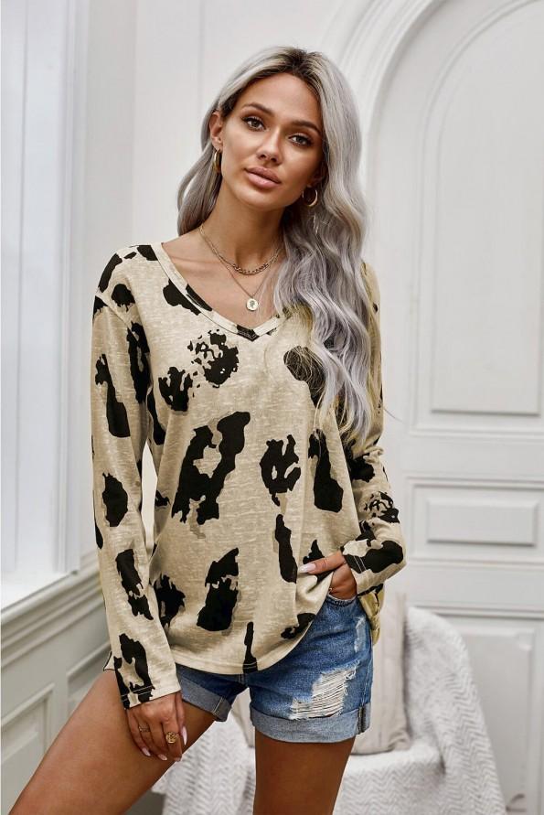 Bluza Brooklyn z dolgimi rokavi in leopardjim potiskom