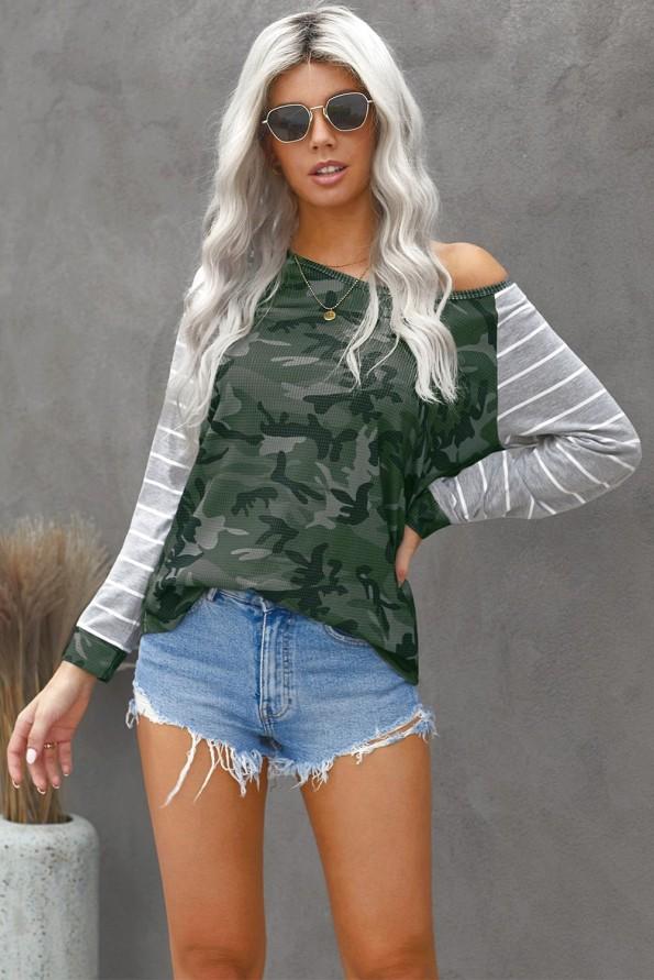 Bluza Elaina za prosti čas z vojaškim vzorcem