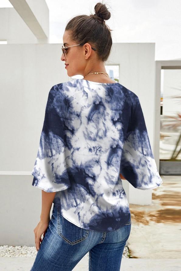 Bluza Kamila s črnimi tie dye vzorci in vozlom