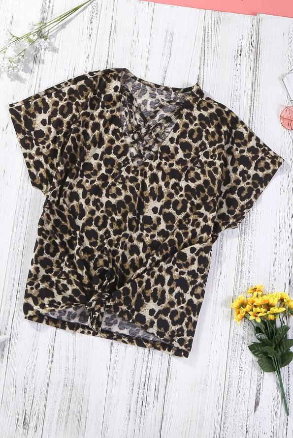 Bluza Sawyer z leopardjim potiskom in vozlom