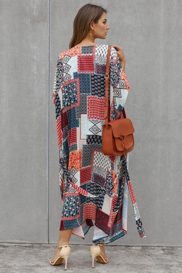 Bohemski kimono Catalina z geometrijskimi vzorci
