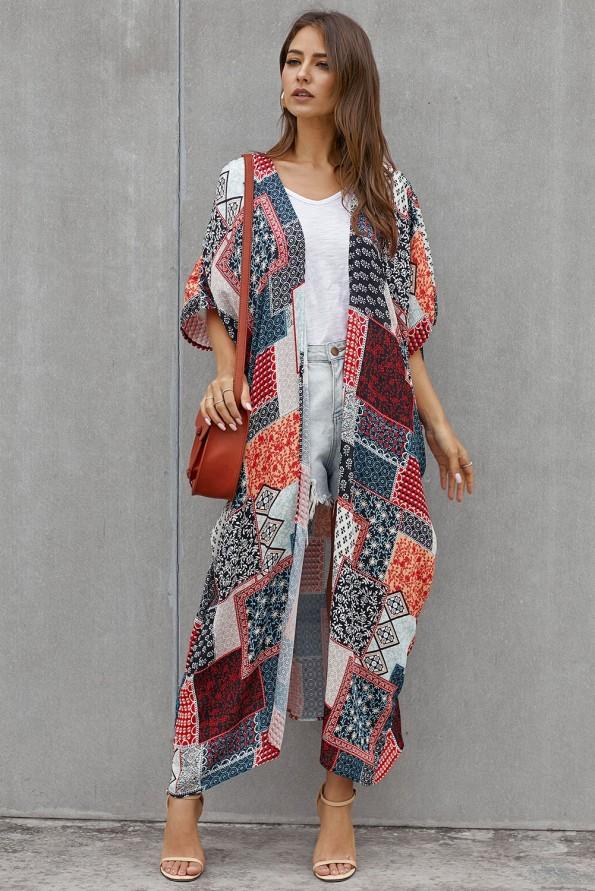 Bohemski kimono Catalina z geometrijskimi vzorci