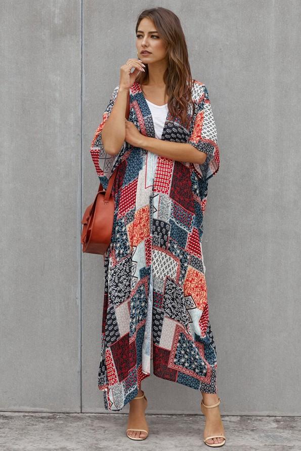 Bohemski kimono Catalina z geometrijskimi vzorci