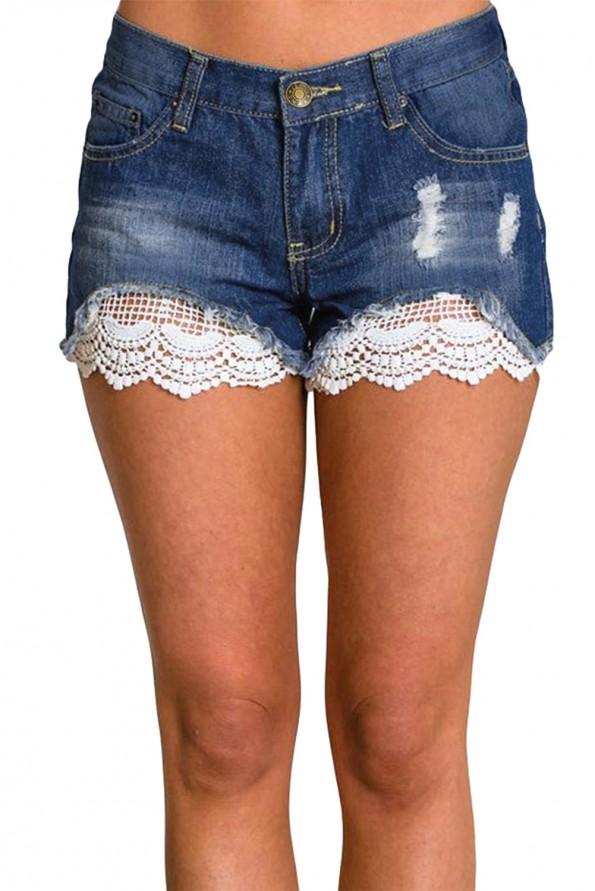 Bombažne kratke jeans hlače iz čipke Vanessa