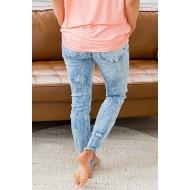 Bombažne nebeško modre kavbojke s črtastimi krpicami Anna