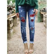 Bombažne raztrgane kavbojke z leopardovimi obliži Monica