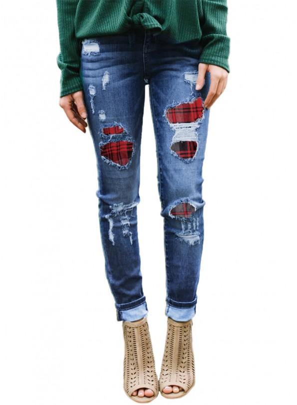 Bombažne raztrgane kavbojke z leopardovimi obliži Monica