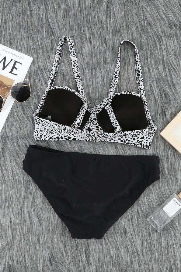 Črn bikini Niki z leopardjim motivom