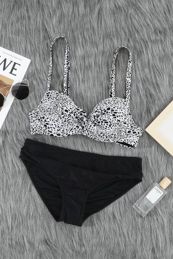 Črn bikini Niki z leopardjim motivom