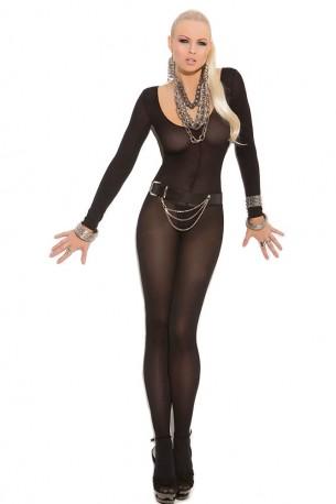 Črn bodystocking Fatima z dolgimi rokavi