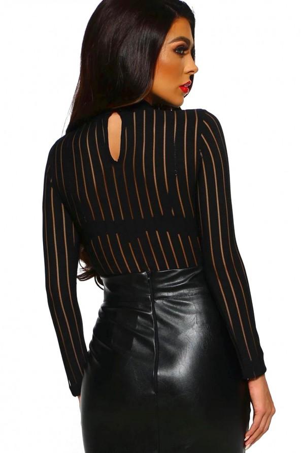 Črn bodysuit Rylie z dolgimi rokavi in zaprtim vratom