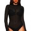 Črn bodysuit Rylie z dolgimi rokavi in zaprtim vratom