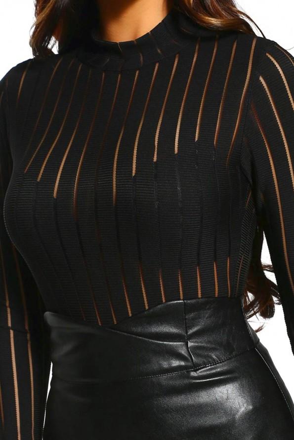 Črn bodysuit Rylie z dolgimi rokavi in zaprtim vratom