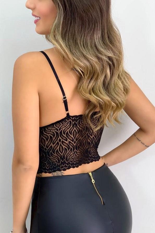 Črn čipkast push up top Jennifer