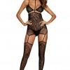 Črn čipkast raztegljiv bodystocking Amari