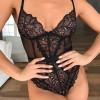Črn čipkasti bodysuit Arielle s trakom