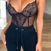 Črn čipkasti bodysuit Arielle s trakom