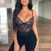 Črn čipkasti bodysuit Arielle s trakom