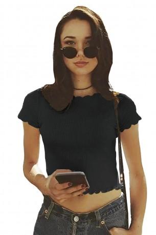 Črn crop top Annie z rebrastimi robovi