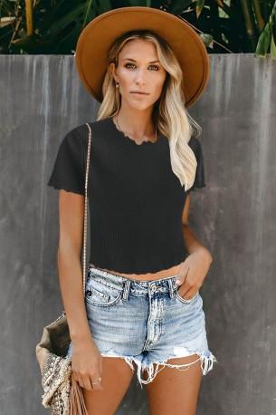 Črn crop top Annie z rebrastimi robovi