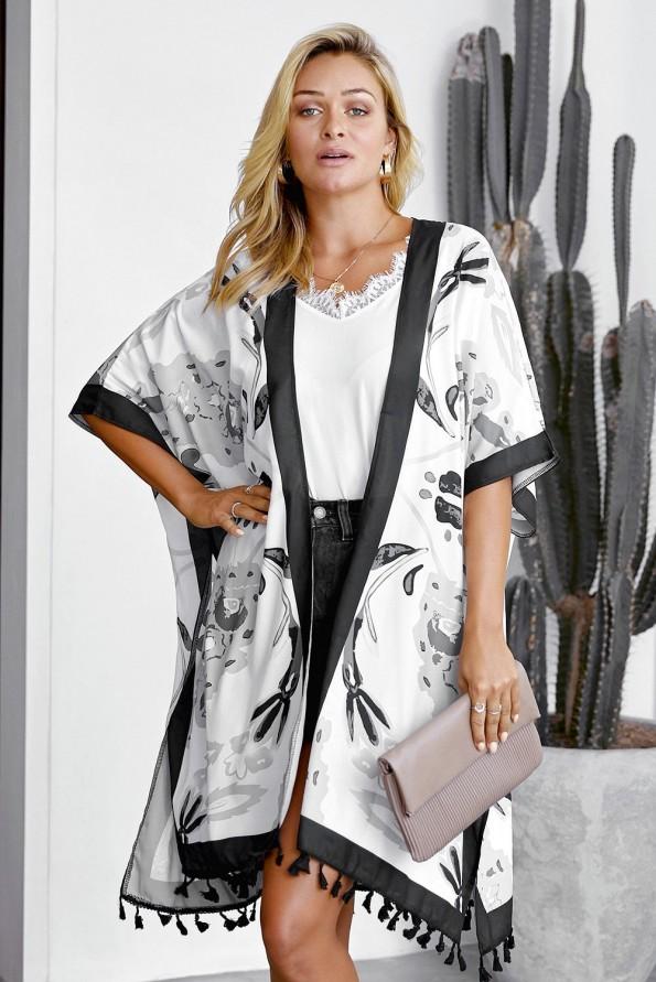 Črn ohlapen kimono Ember za plažo