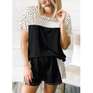 Črn pikčast komplet kratke majice in kratkih hlač Ember