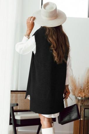 Črn pleten pulover Ariana brez rokavov