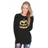Črn pulover Elliott s potiskom halloween buče z zadrgo
