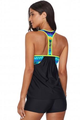 Črn tankini komplet Keira z barvnimi naramnicami