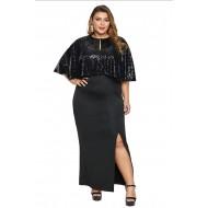 Črna bleščeča maksi obleka Adaline za močnejše