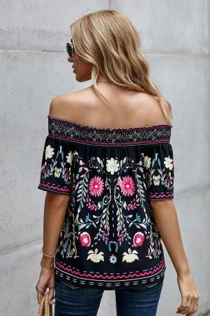 Črna bluza Alivia s cvetličnim potiskom