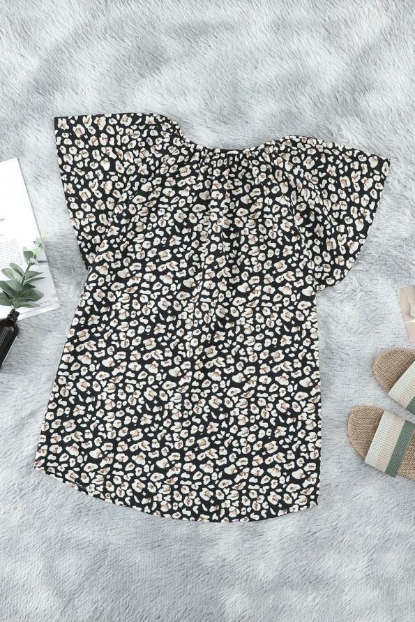 Črna bluza Brooklynn s kratkimi rokavi in volančki