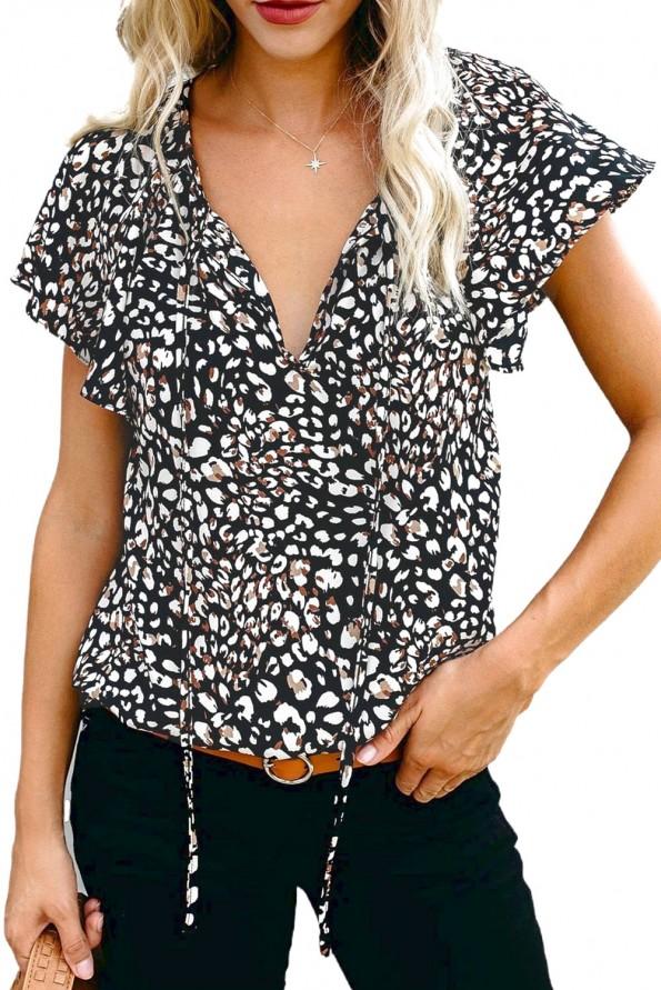 Črna bluza Brooklynn s kratkimi rokavi in volančki