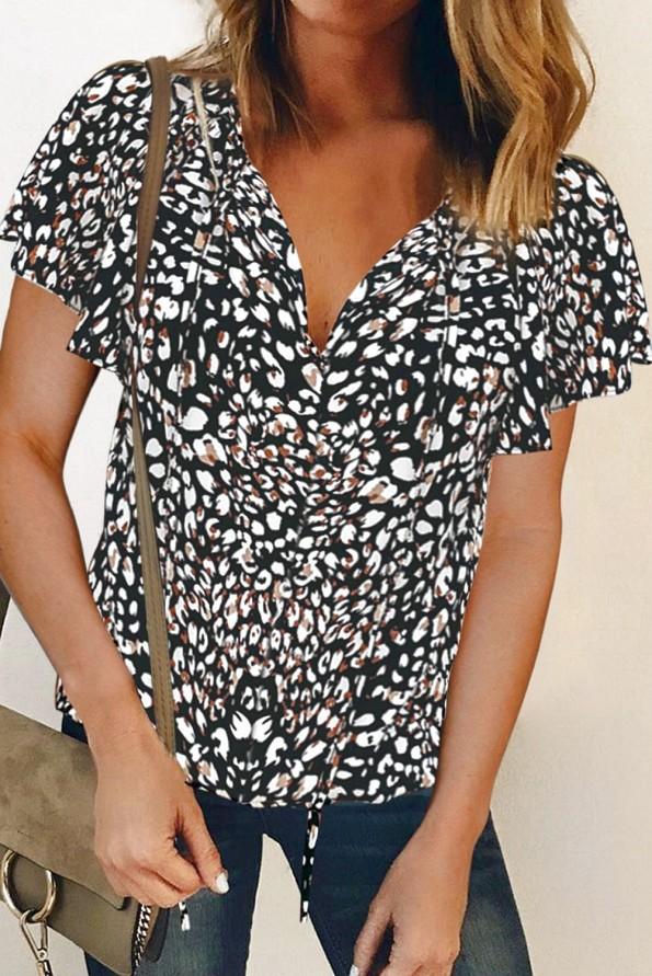 Črna bluza Brooklynn s kratkimi rokavi in volančki