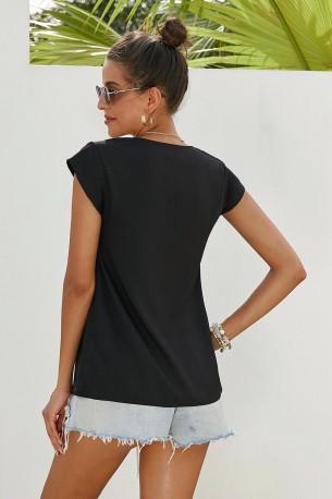 Črna bluza Elaine s potiskanim vratom