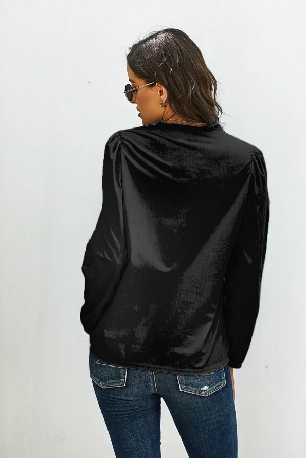 Črna bluza Evangeline z dolgimi rokavi