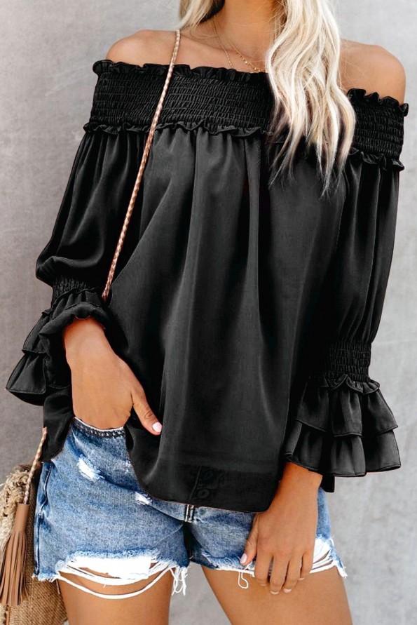 Črna bluza Lainey s carmen izrezom