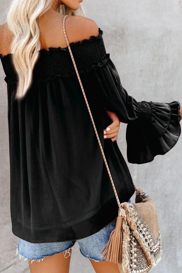 Črna bluza Lainey s carmen izrezom