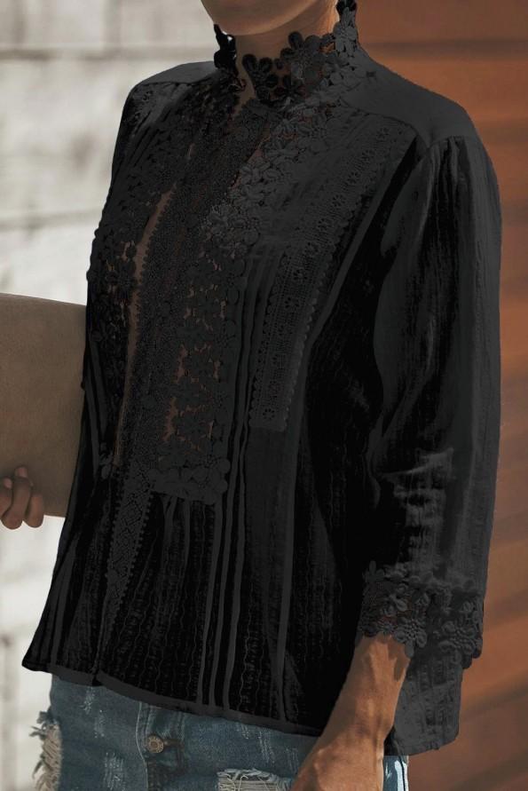 Črna bluza Raven s čipkami