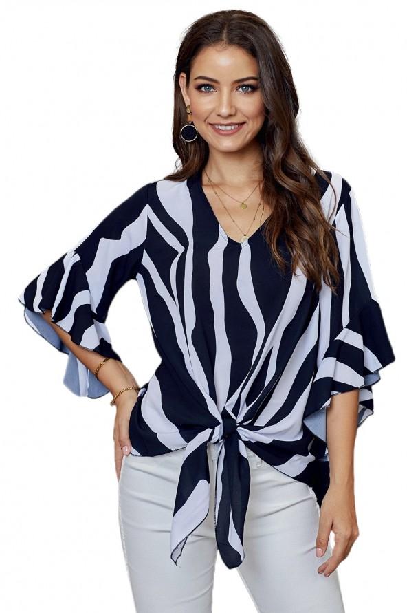 Črna črtasta bluza Anne z ¾ rokavom