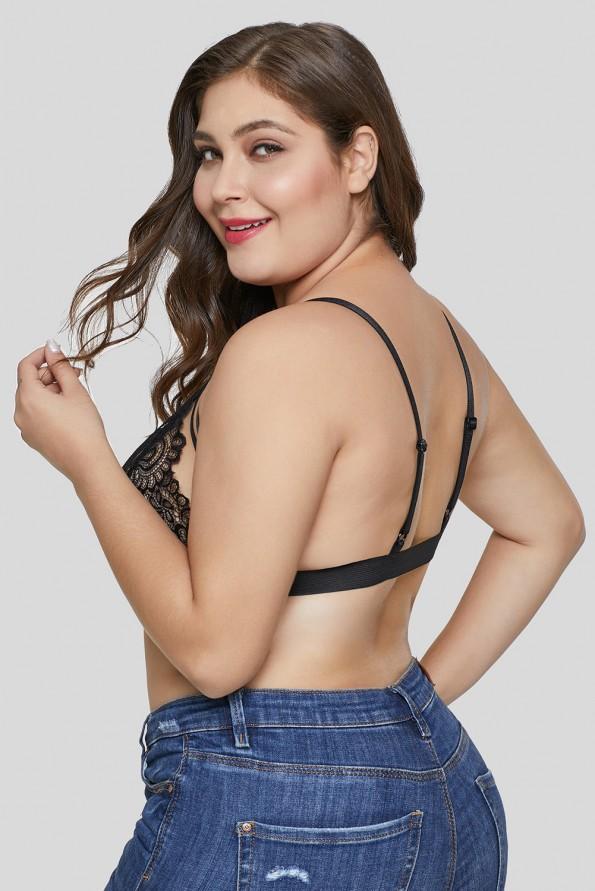 Črna cvetlična bralette večje velikosti Pauline
