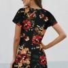 Črna cvetlična majica obleka Helen s kratkimi rokavi