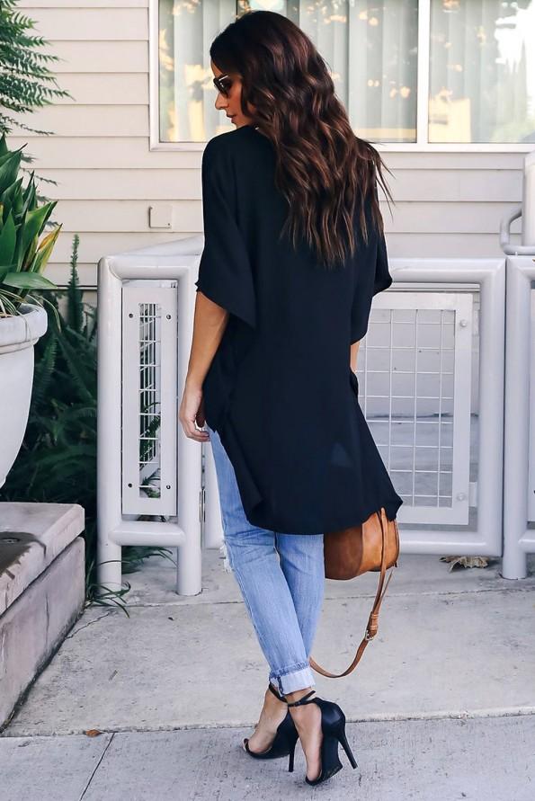 Črna kimono bluza Lauryn