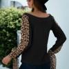 Črna kontrastna leopard dolga majica rokava brez rokavov Charlotte
