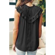 Črna majica brez rokavov Kalani z volančki