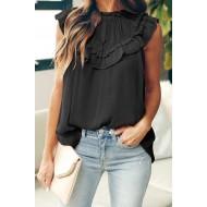 Črna majica brez rokavov Kalani z volančki