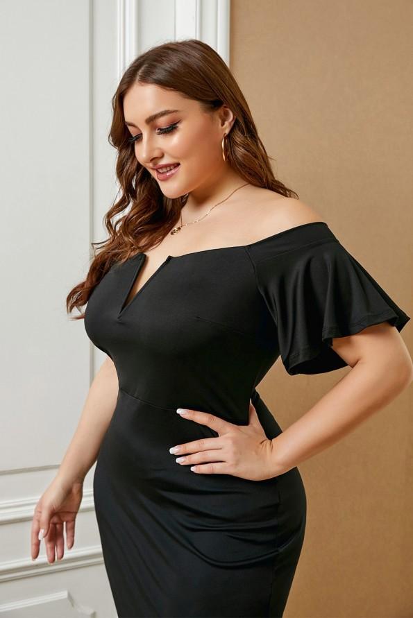 Črna maxi obleka Lola z dolgimi rameni za močnejše