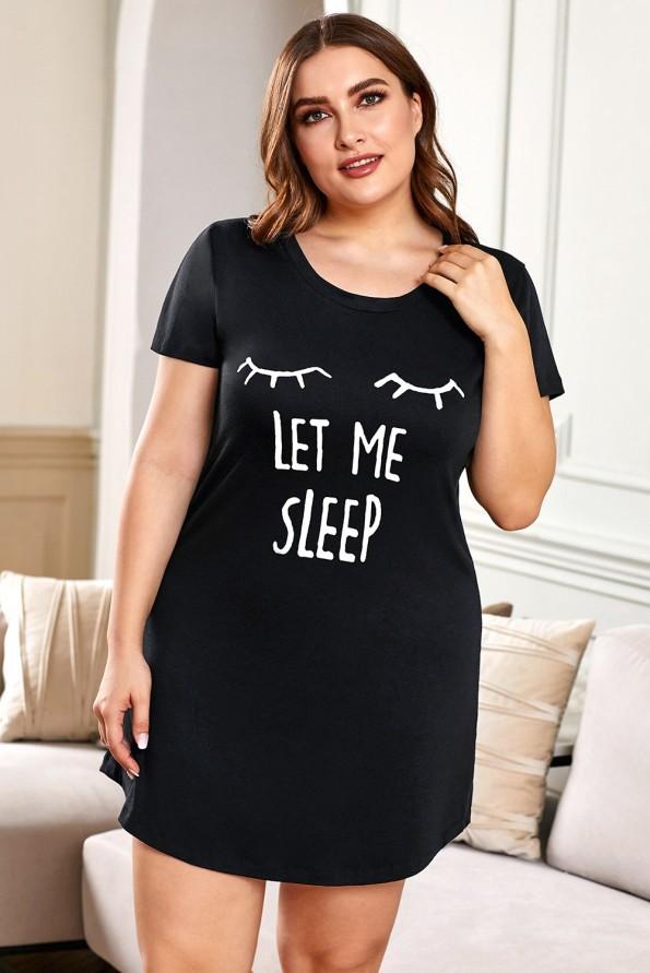 Črna mini spalna obleka Sawyer s potiskom LET ME SLEEP za močnejše